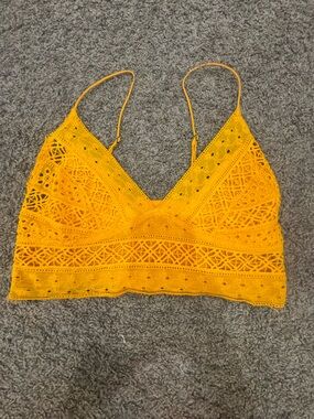 Free People Yellow Crochet Lace Crop Top